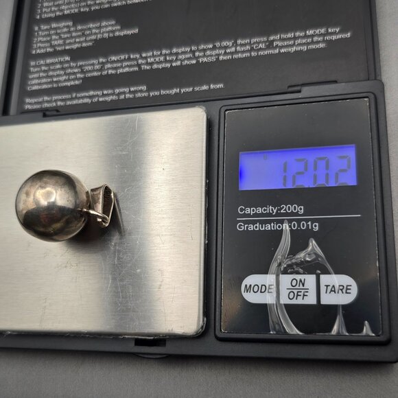 VTG Taxco Sterling Silver Chime Ball Pendant 1.5" 925 Mexico, 12.02g - Picture 8 of 9